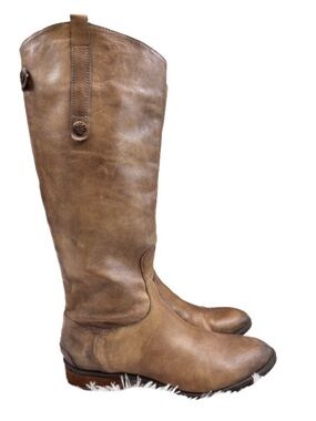 Sam Edelman Penny Tall Leather Riding Boots Brown 8.5 Back Zip Brass Logo